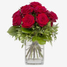 Arreglo de Rosas Rojas Clásicas en Florero de Vidrio