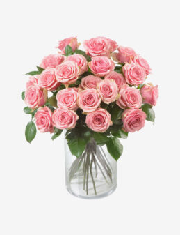 Arreglo de 24 Rosas Combinadas en Florero de Cristal – Rosas Eternas