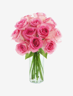 Arreglo de Rosas Rosas en Florero de Cristal – Suspiro Rosado