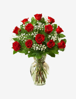 Arreglo de 24 Rosas Rojas en Florero de Cristal – Pasión Clásica