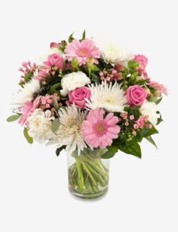 Arreglo Mixto de Gerberas y Rosas en Florero de Cristal – Dulce Primavera