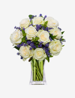 Arreglo de 24 Rosas Blancas en Florero de Cristal – Elegancia Serena