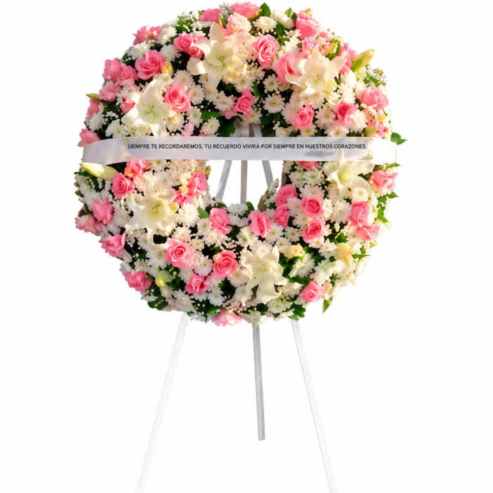 Corona funebre lilis rosas blancas y rosas a domicilio en CDMX | Floreshoy