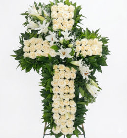 Cruz funebre rosas blancas a domicilio en CDMX | Floreshoy