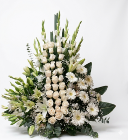 Piramide funebre rosas blancas y gerberas a domicilio en CDMX | Floreshoy