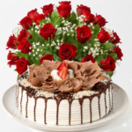 Paquete de regalo con ramo de rosas rojas y pastel de 3 leches a domicilio en CDMX